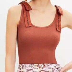 LOFT Poplin Ribbed Tie Shoulder Tank in Rust, Size L NWT